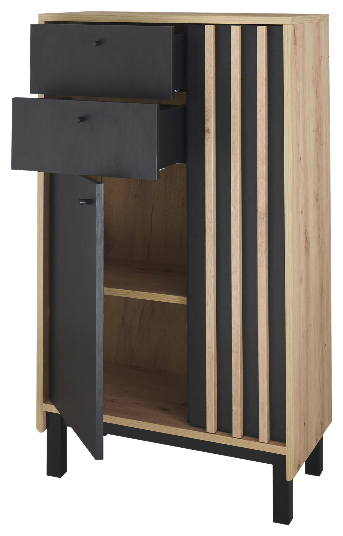 MIDISCHRANK 60/106/32 cm  - Schwarz/Eiche Artisan, Modern, Holzwerkstoff/Kunststoff (60/106/32cm) - MID.YOU