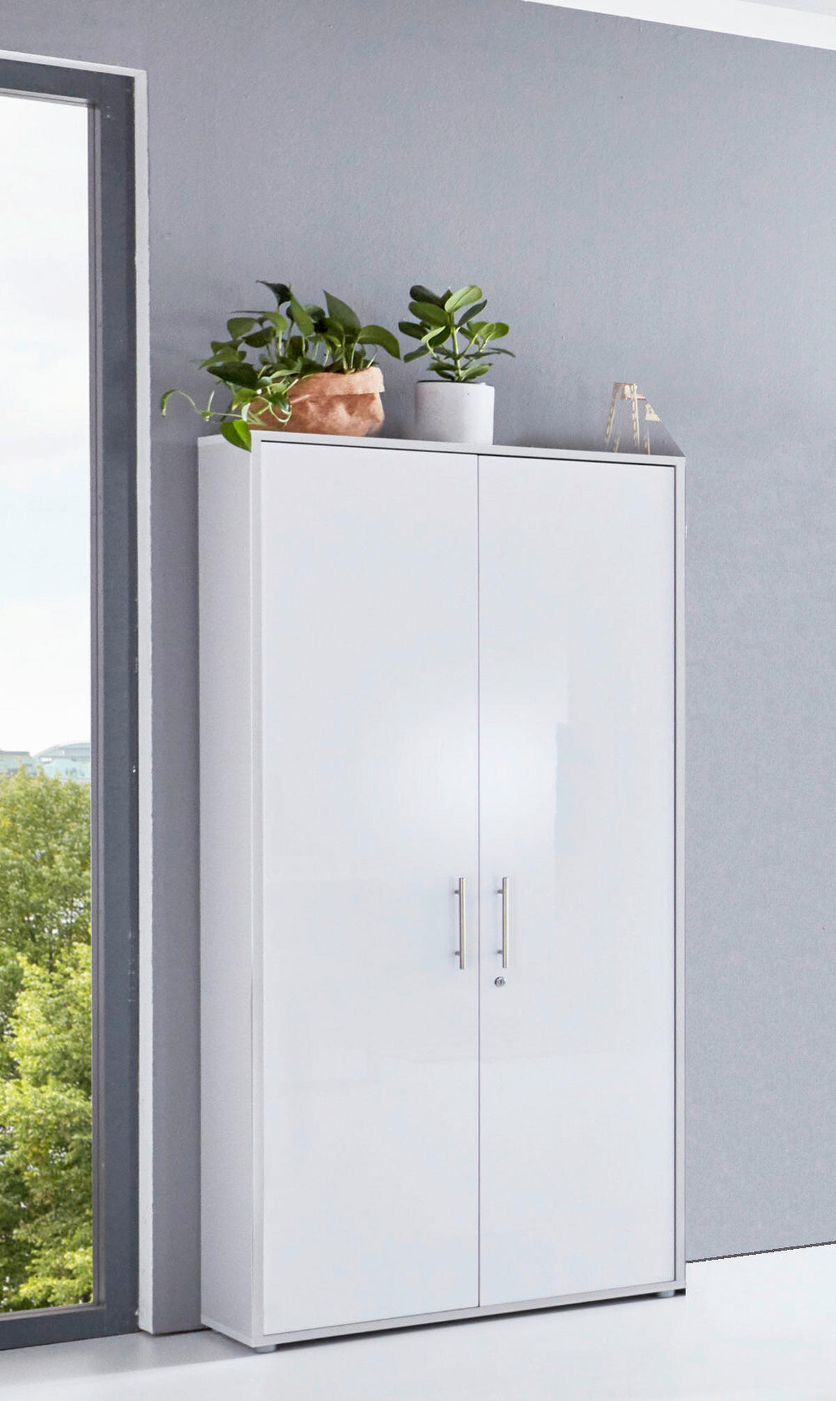 BÜRO - Weiß Hochglanz/Grau, MODERN, Holzwerkstoff/Metall - MID.YOU