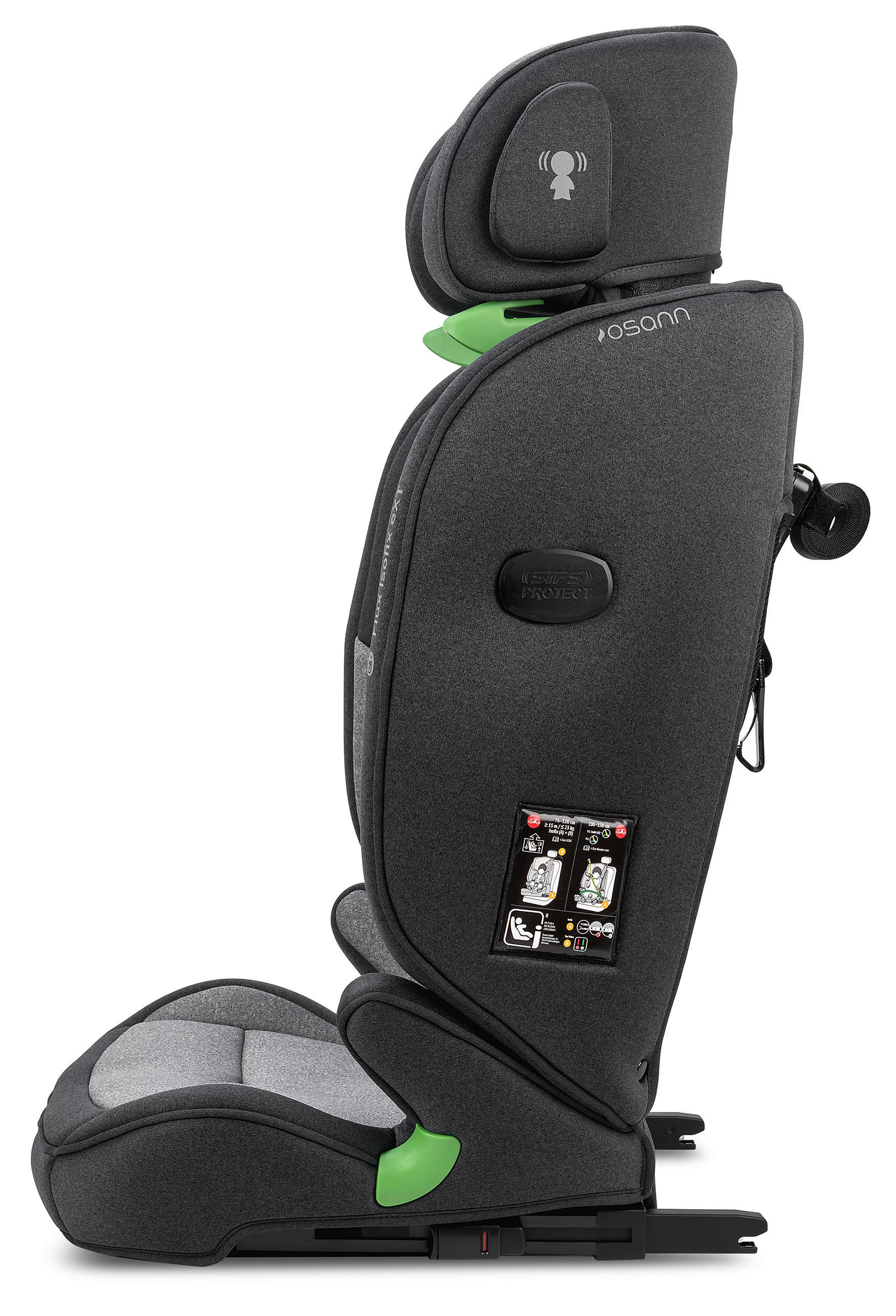 Thumbnail - Osann Kinderautositz Flux Isofix eXT, Grau, Schwarz, Textil, Füllung: Polyester, 44x61.5x47 cm, ECE R 129 i-Size, 5-Punk...