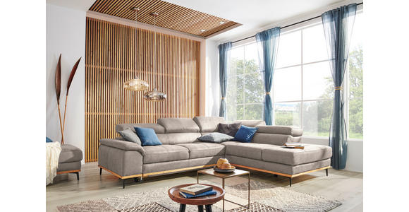 ECKSOFA Hellbraun Webstoff - Hellbraun/Schwarz, Natur, Holz/Textil (282/226cm) - Novel