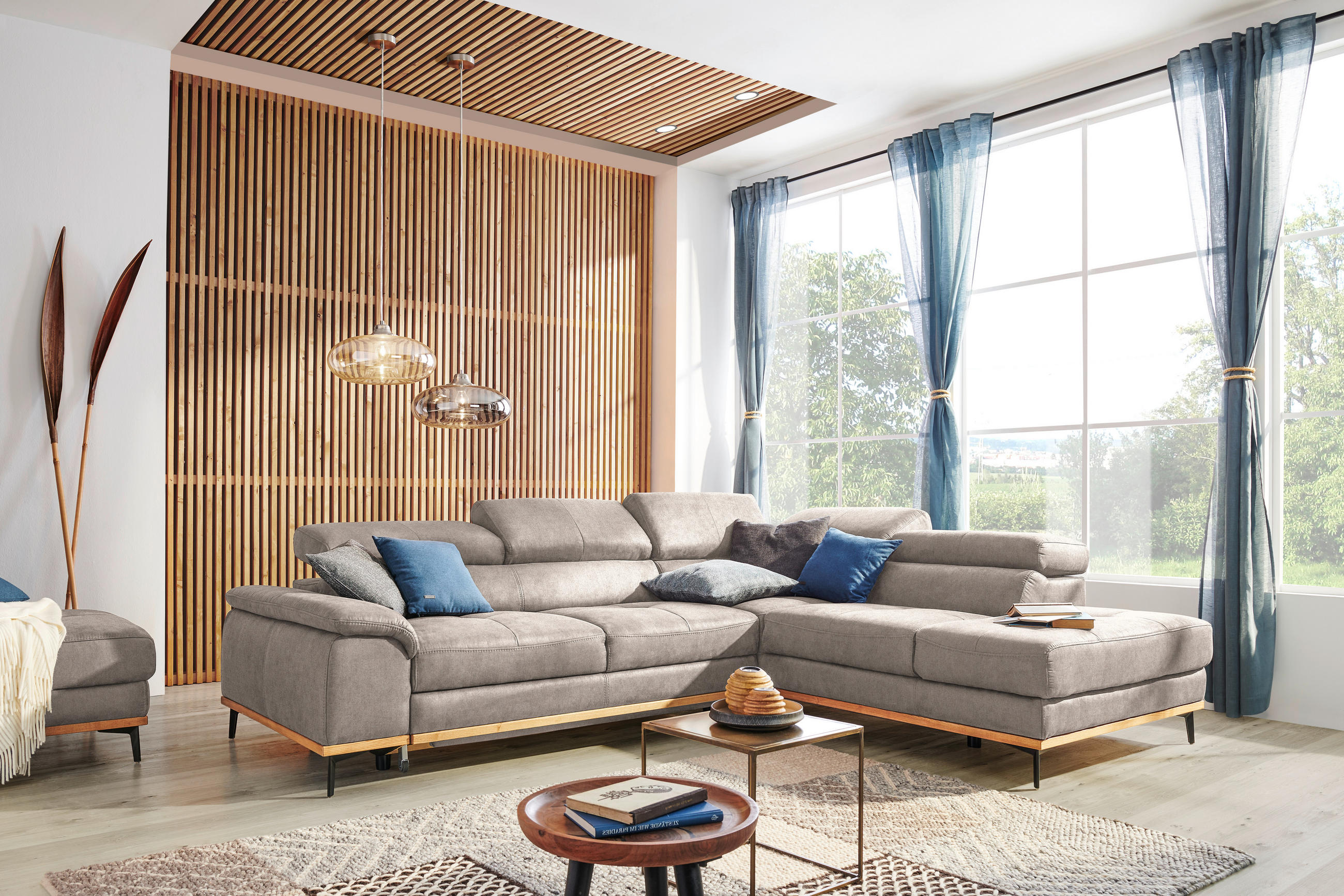 ECKSOFA Hellbraun Webstoff  - Hellbraun/Schwarz, Natur, Holz/Textil (282/226cm) - Novel