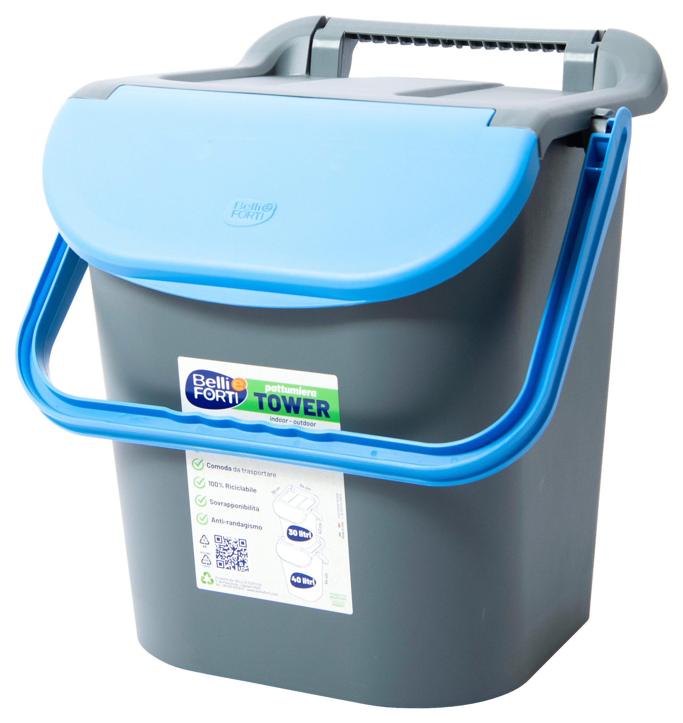 Mülleimer Tower mit Deckel 30l Kunststoff Blau/Grau