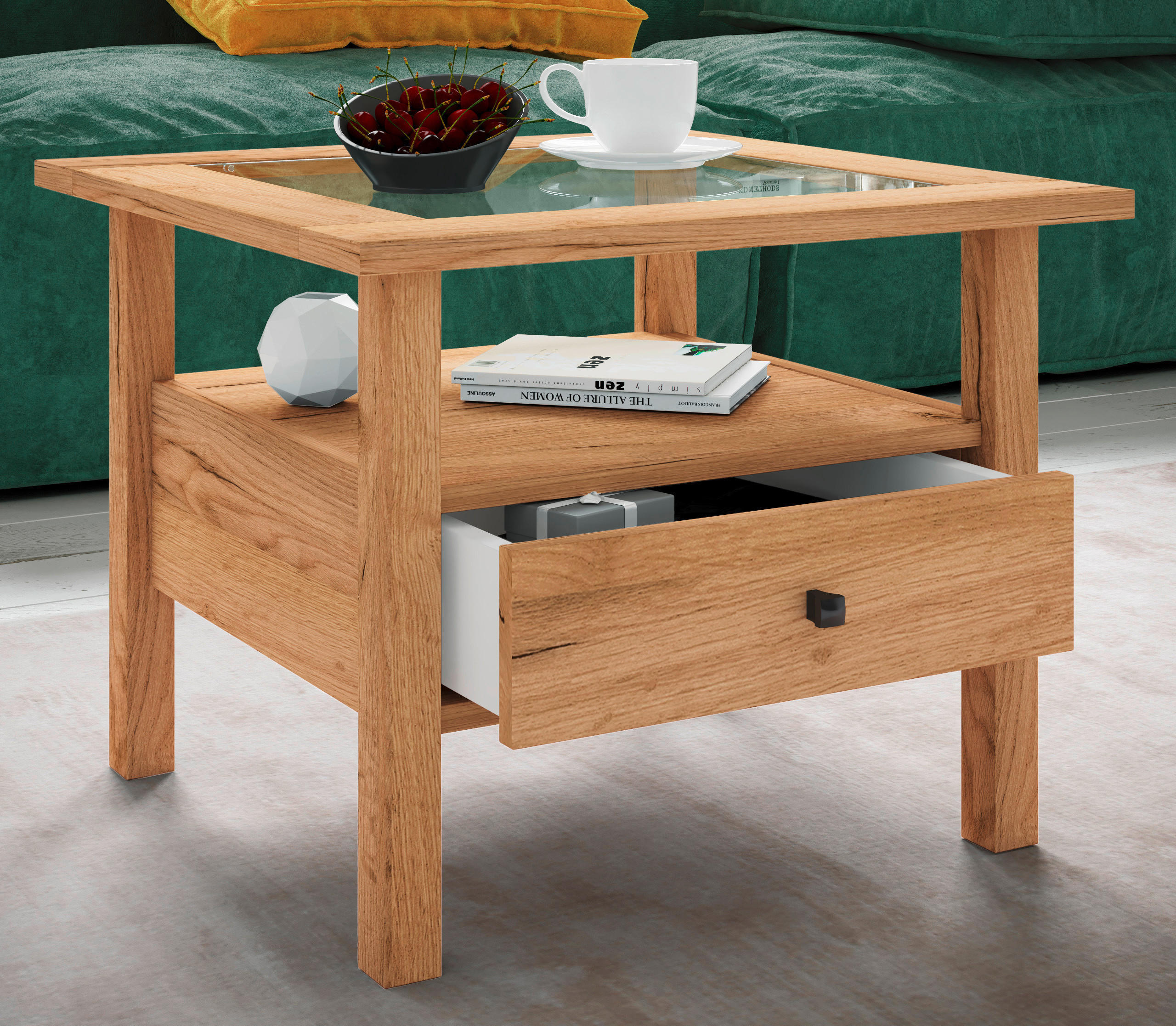 COUCHTISCH in Holzwerkstoff  - Honigeiche/Schwarz, Lifestyle, Glas/Holzwerkstoff (54/42/54cm) - MID.YOU