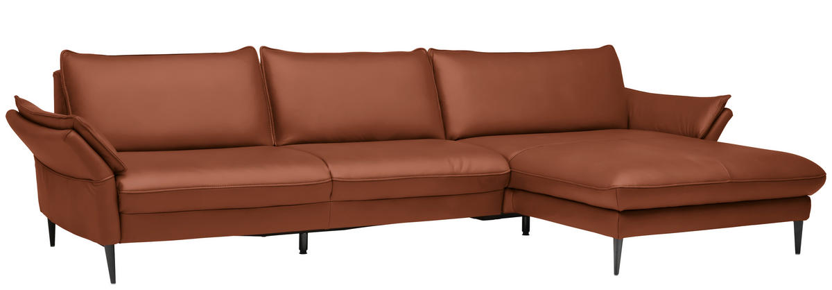 ECKSOFA in Echtleder Cognac  - Cognac/Schwarz, Design, Leder/Metall (334/172cm) - Valdera