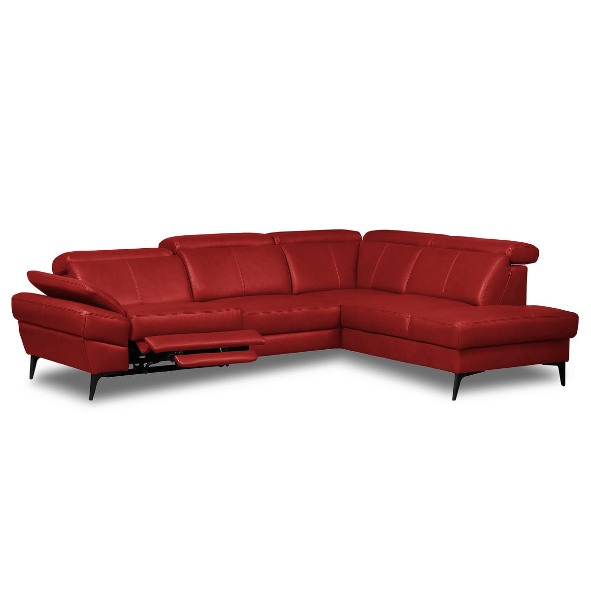 ECKSOFA Lederlook Echtleder Rot  - Rot/Schwarz, Design, Leder/Textil (264/211cm) - Livetastic