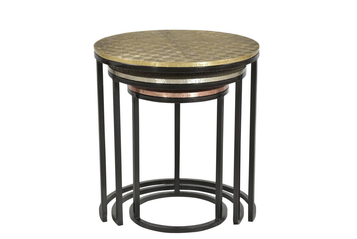 BEISTELLTISCHSET Mangoholz massiv rund Schwarz, Goldfarben, Kupferfarben, Messingfarben  - Messingfarben/Goldfarben, Design, Holz/Holzwerkstoff (45-38-28/45-38-28/49-44-39cm) - MID.YOU
