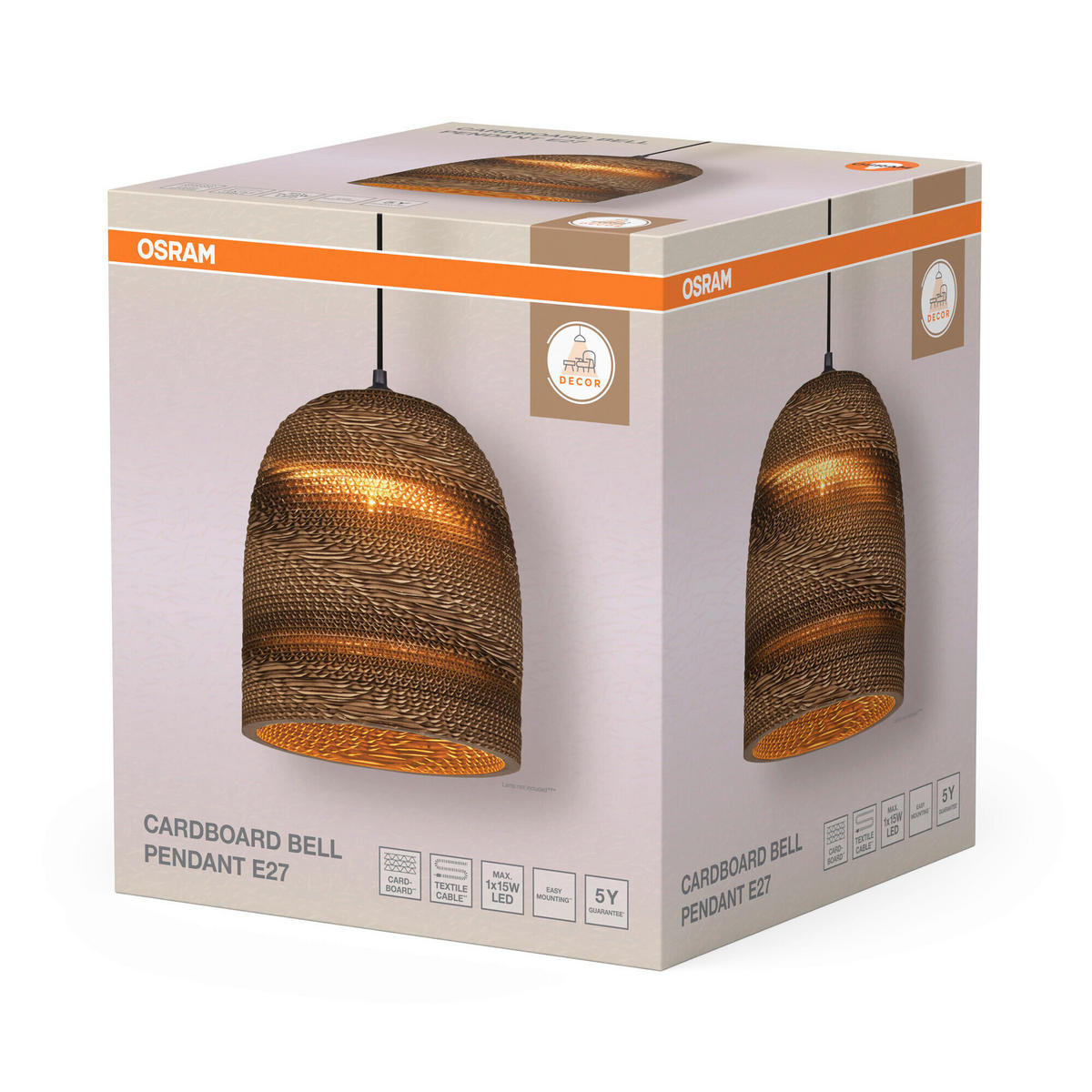 HÄNGELEUCHTE 25/134 cm  - Braun, Natur, Karton/Metall (25/134cm) - Osram