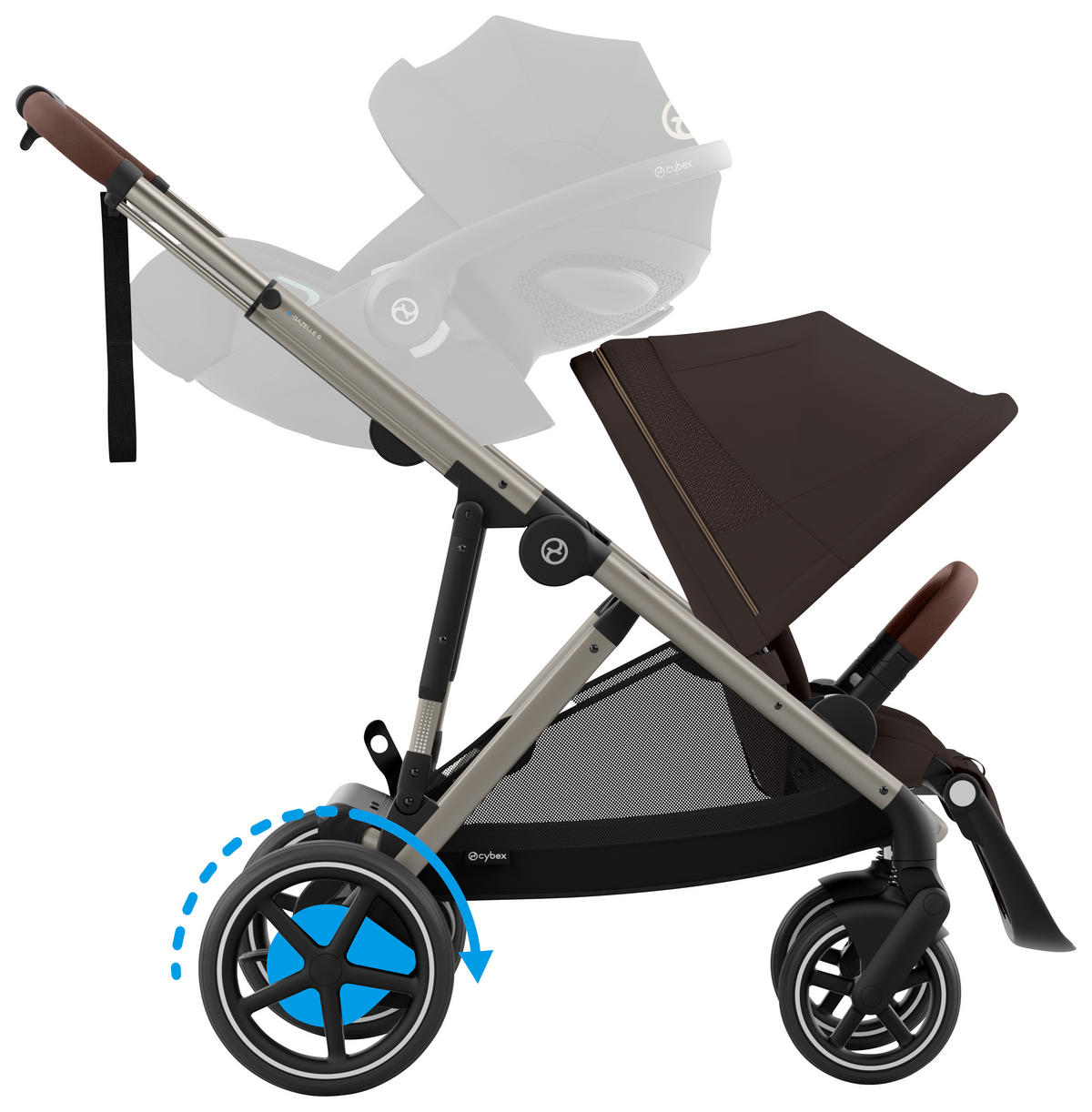 KINDERWAGEN e-Gazelle S  - Taupe/Dunkelbraun, Basics, Textil (107,5/66/110cm) - cybex GOLD