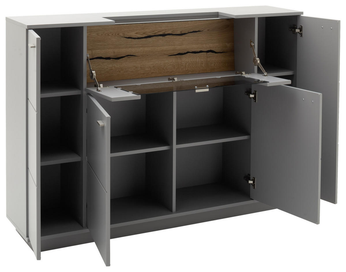HIGHBOARD  in 160/113/38 cm  - Eichefarben/Grau, Design, Glas/Holzwerkstoff (160/113/38cm) - MID.YOU