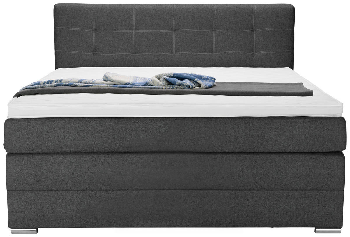 BOXSPRINGBETT 140/200 cm,  in Dunkelgrau, Matratze, Bettkasten, Topper, H3 = fest  - Dunkelgrau/Silberfarben, KONVENTIONELL, Holz/Holzwerkstoff (140/200cm) - Moderano