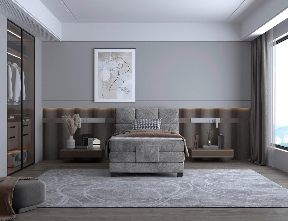BOXSPRINGBETT 120/200 cm,  in Anthrazit, Matratze, Topper, motorische Verstellbarkeit, Fernbedienung, H2 = mittel  - Anthrazit/Schwarz, KONVENTIONELL, Holz/Kunststoff (120/200cm) - Chameo