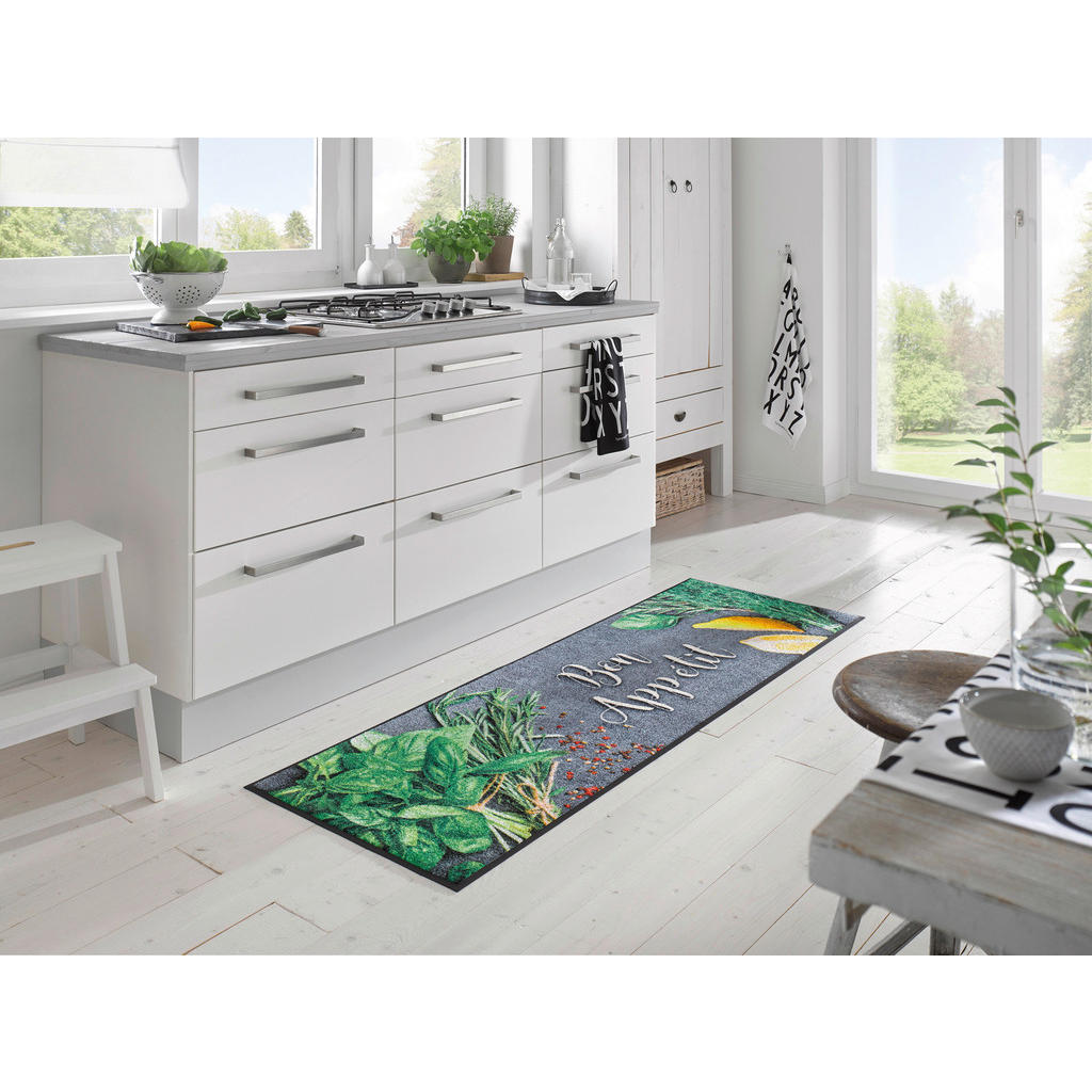 Thumbnail - wash+dry Küchenläufer Bon Appétit, Grau, Grün, Kunststoff, Graphik, rechteckig, 60x180 cm, Textiles Vertrauen - Oeko-Tex...