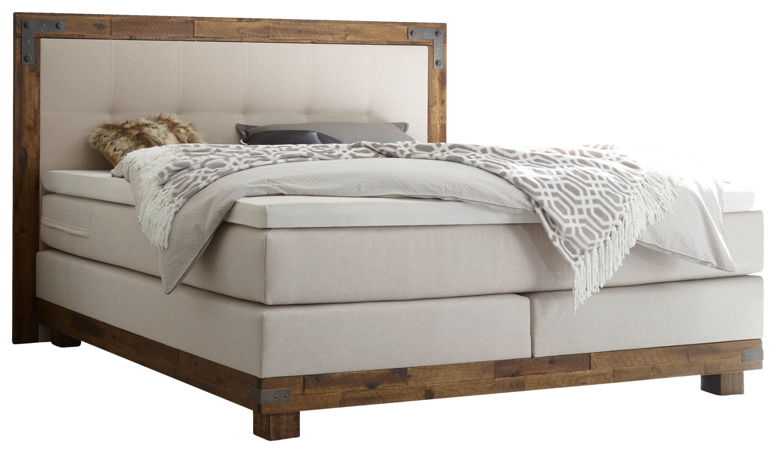 BOXSPRINGBETT 180/200 cm  in Akaziefarben, Beige  - Beige/Akaziefarben, KONVENTIONELL, Holz/Textil (180/200cm) - Hasena