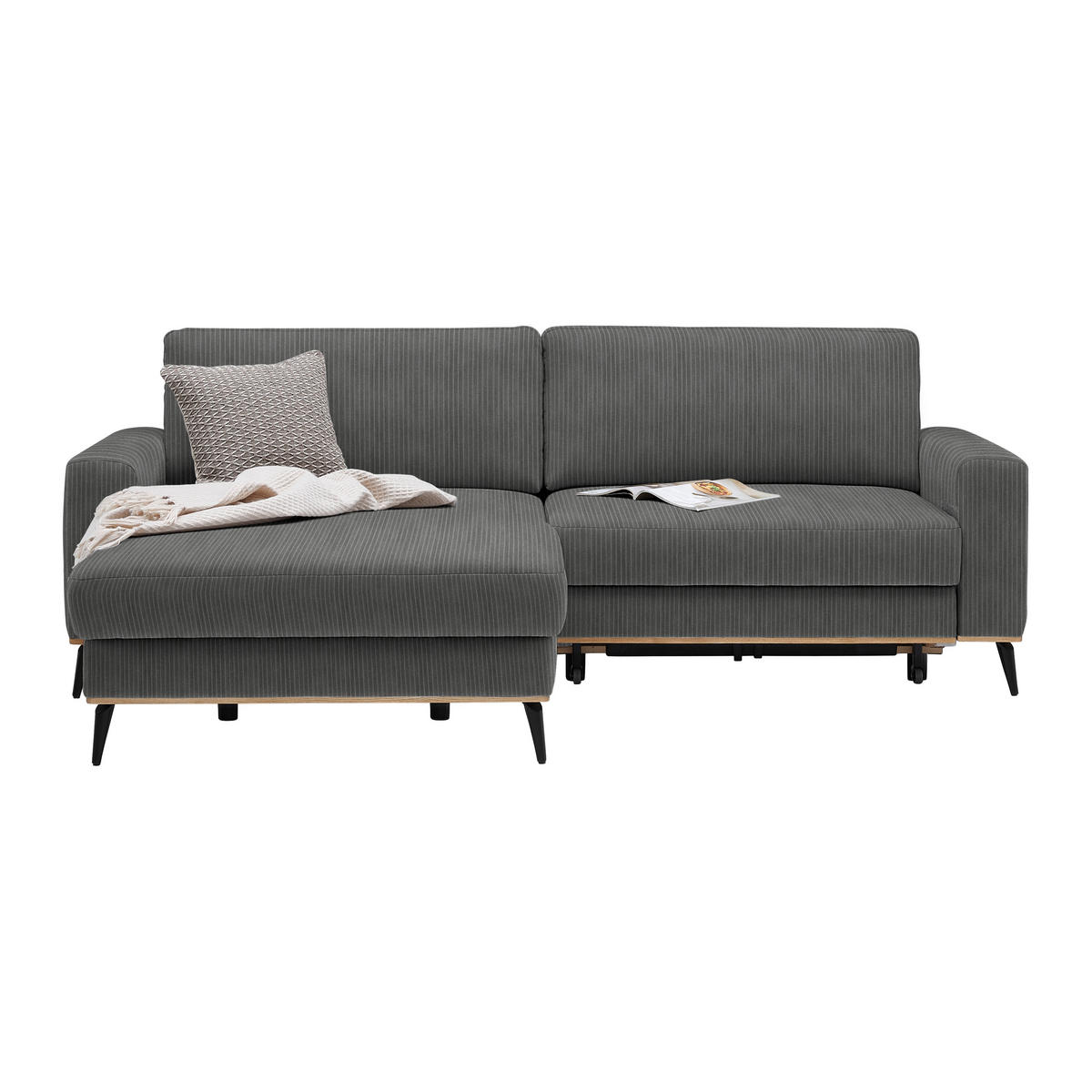 ECKSOFA Chenille, Cord Graphitfarben  - Schwarz/Graphitfarben, Konventionell, Holz/Textil (167/87/234cm) - MID.YOU
