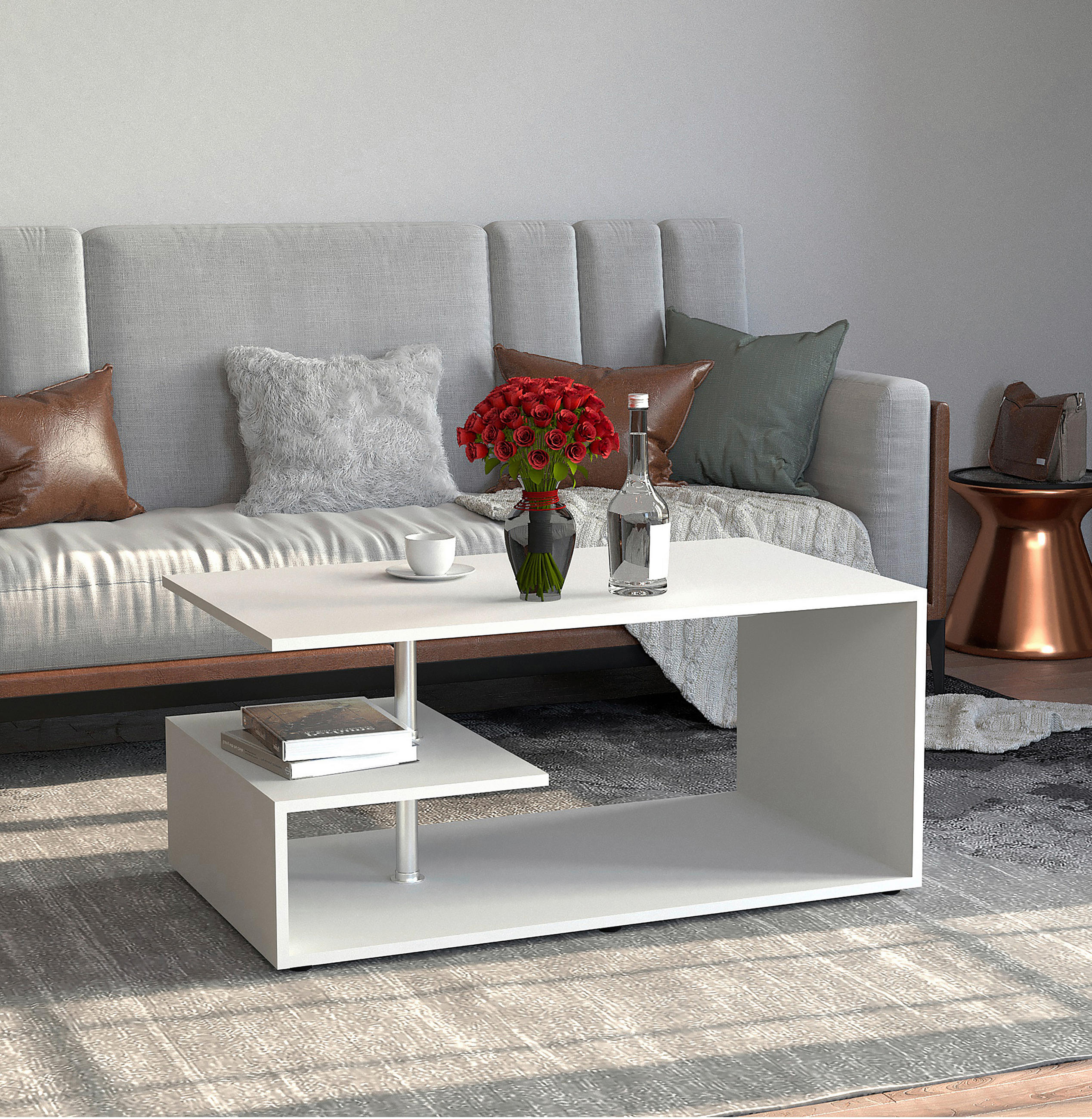 COUCHTISCH Maliso 91/53/42 cm rechteckig Weiß  - Schwarz/Weiß, Design, Holzwerkstoff/Kunststoff (91/53/42cm) - MID.YOU