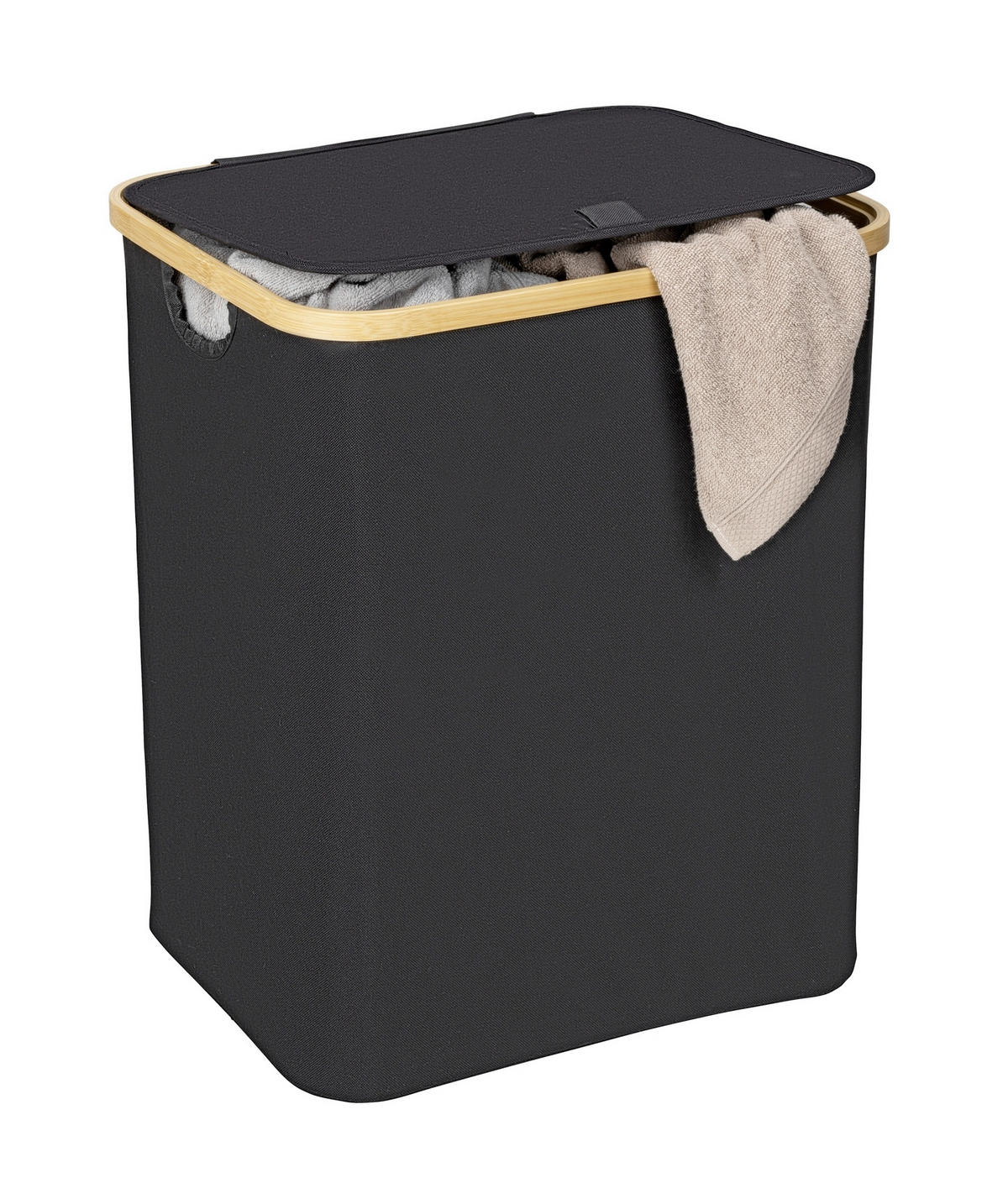 WÄSCHEKORB - Schwarz/Naturfarben, KONVENTIONELL, Holz/Textil (41/50/33cm) - Wenko