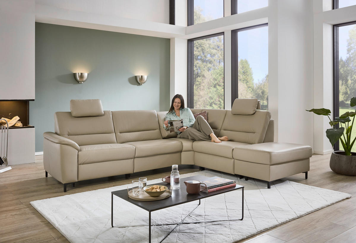 ECKSOFA in Echtleder Perlmutt  - Perlmutt/Schwarz, Konventionell, Leder/Metall (290/247cm) - Beldomo Premium