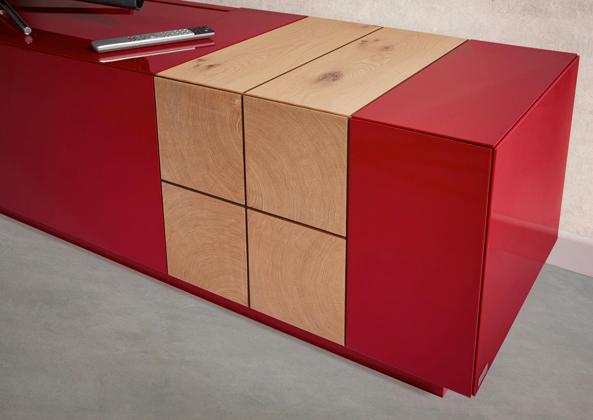 LOWBOARD QUADRA Eichefarben, Dunkelrot  210/46/52 cm  - Eichefarben/Dunkelrot, Design, Holz/Holzwerkstoff (210/46/52cm) - Ambiente
