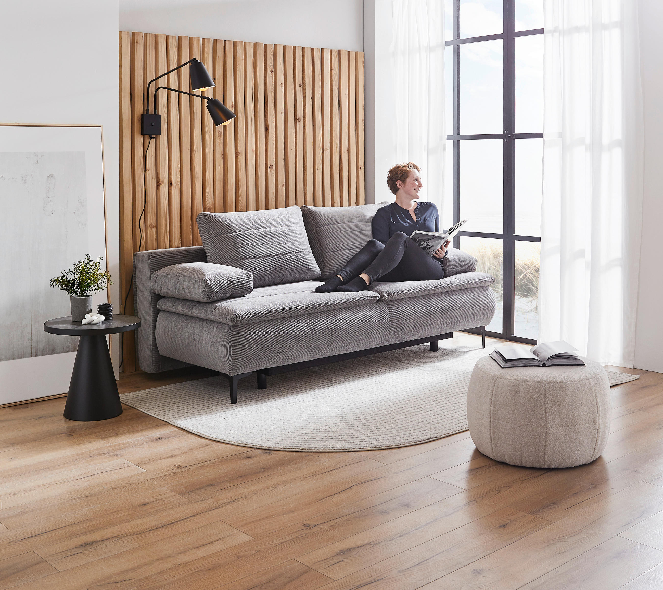 BOXSPRINGSOFA Flachgewebe Grau  - Schwarz/Grau, Design, Textil/Metall (204/93/100cm) - Novel