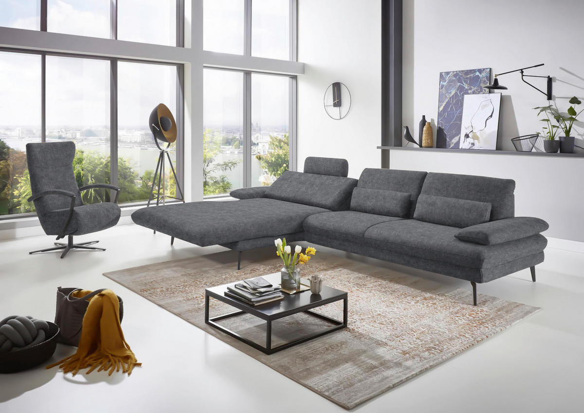 ECKSOFA in Velours Silberfarben  - Silberfarben/Schwarz, Design, Textil/Metall (180/310cm) - Dieter Knoll