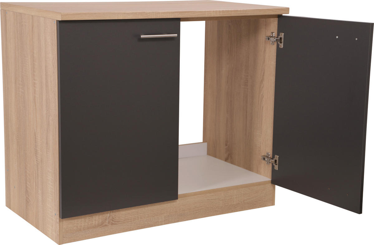 SPÜLENUNTERSCHRANK 100/84,8/60 cm  in Grau, Eichefarben  - Eichefarben/Silberfarben, Basics, Holzwerkstoff/Metall (100/84,8/60cm) - Respekta