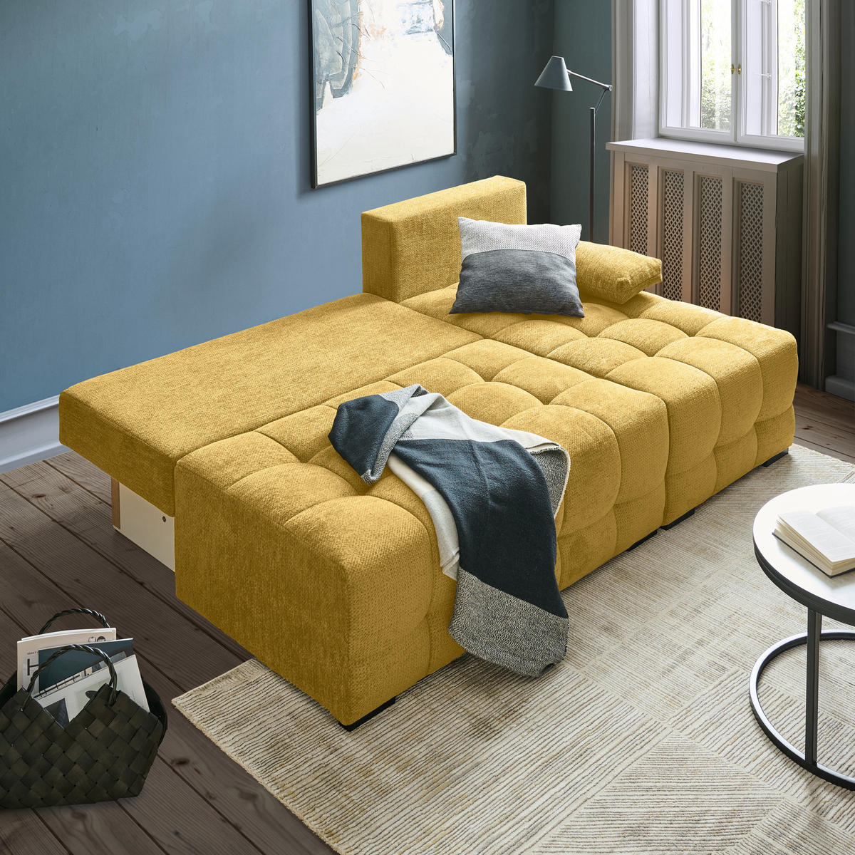 ROHOVÁ SEDAČKA, textil, hořčicově žlutá - černá/hořčicově žlutá, Moderní, textil/plast (204/145cm) - Hom`in