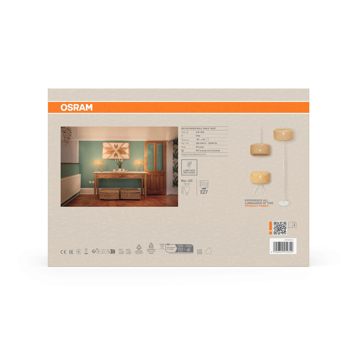 TISCHLEUCHTE 40/48.5 cm   - Beige, Natur, Papier/Metall (40/48.5cm) - Osram