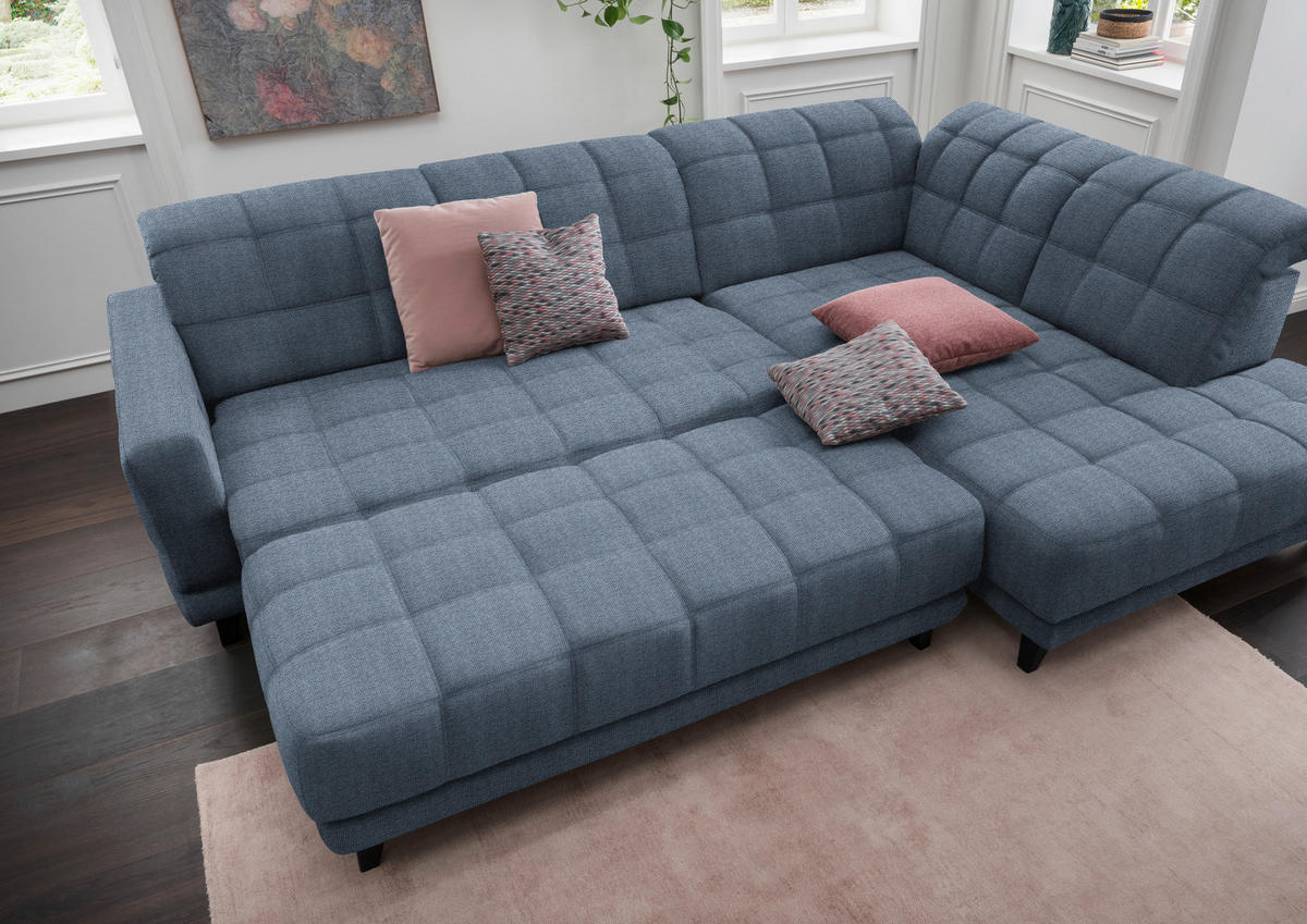 ECKSOFA in Webstoff Blau  - Blau/Schwarz, Design, Holz/Textil (302/216cm) - Xora