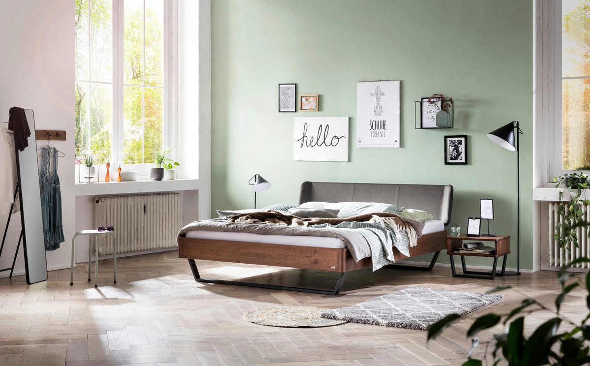 BETT 140/200 cm  in Anthrazit, Nussbaumfarben, Dunkelgrau   - Dunkelgrau/Anthrazit, Modern, Holz/Textil (140/200cm) - Hasena