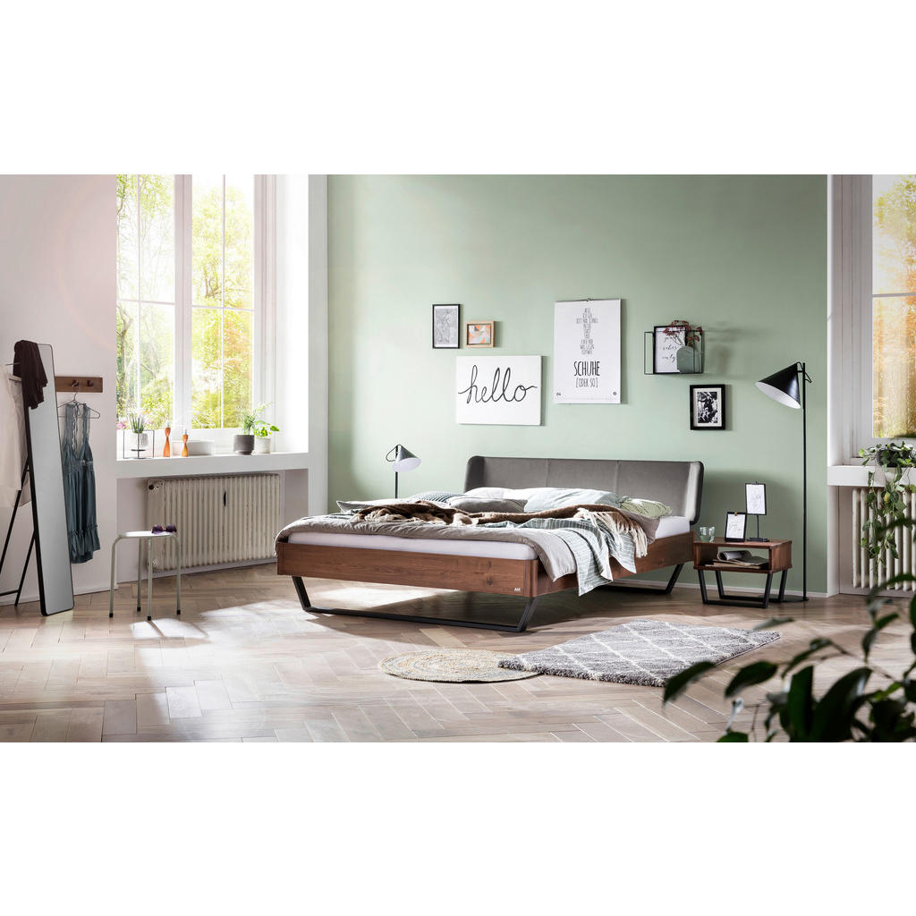 Thumbnail - Hasena Bett, Anthrazit, Nussbaum, Dunkelgrau, Holz, Nussbaum, massiv, Höhe ca. 22 cm, 180x200 cm, in verschiedenen Holza...