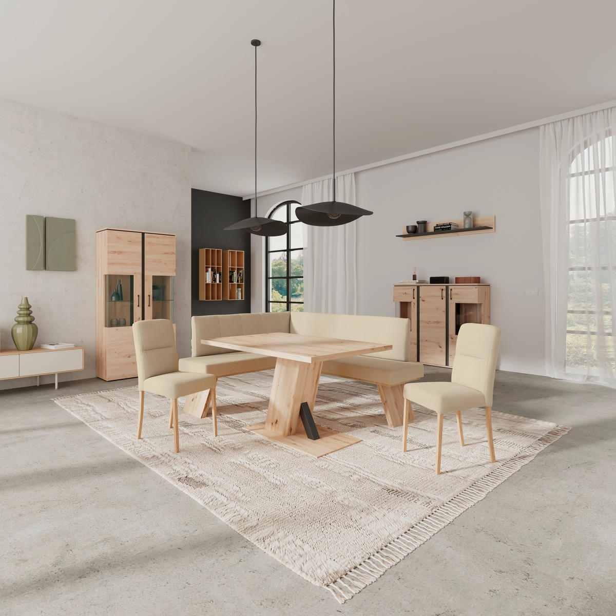 ECKBANK 150/185 cm Webstoff Beige   - Eichefarben/Beige, KONVENTIONELL, Textil (150/185cm) - Livetastic