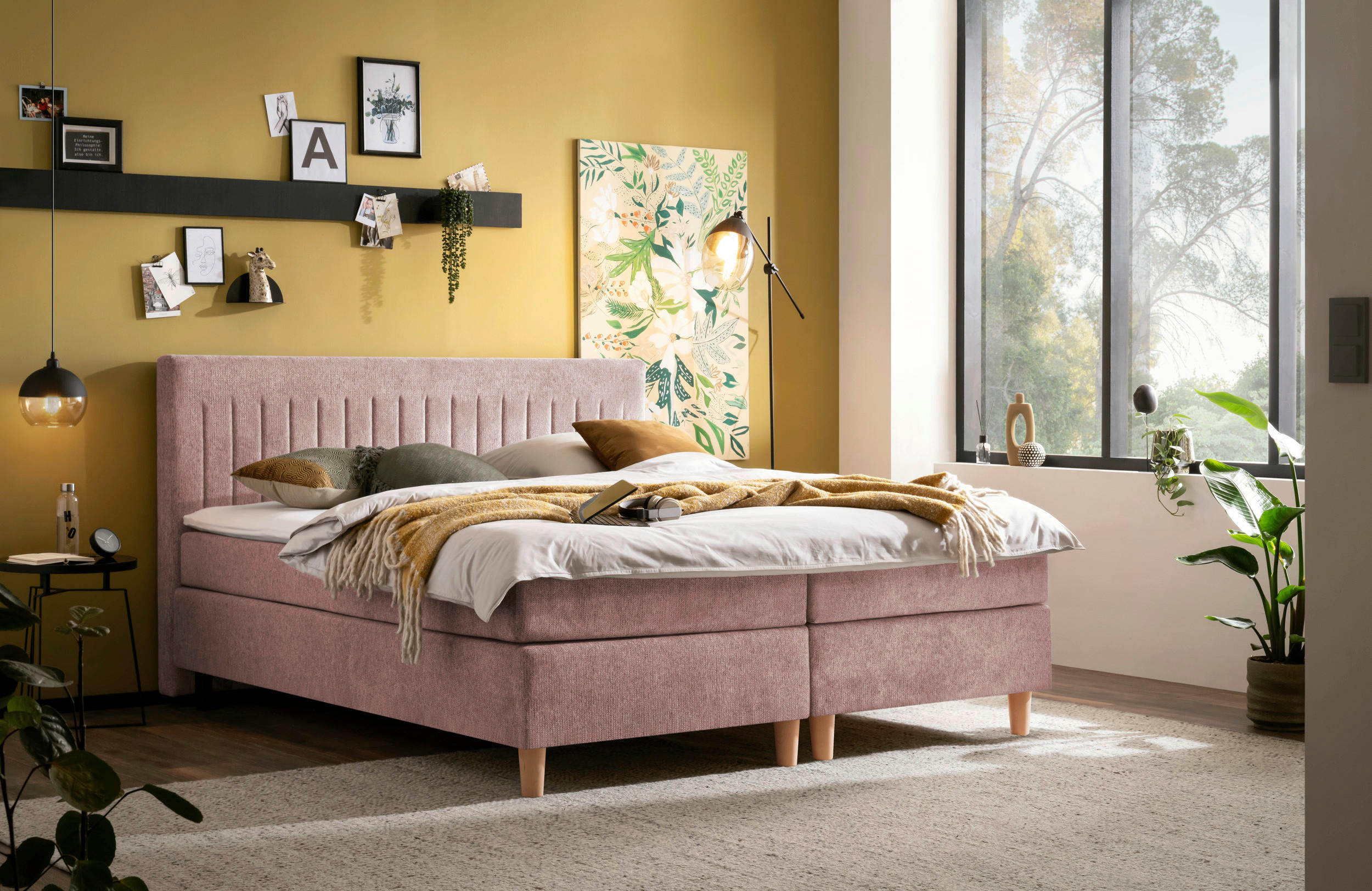 BOXSPRINGBETT 180/200 cm  in Rosa  - Buchefarben/Rosa, Basics, Holz/Textil (180/200cm) - Boxxx