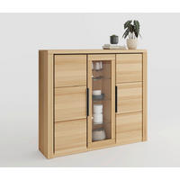 HIGHBOARD Brunei  in 160/141/40 cm  - Buchefarben/Schwarz, Design, Glas/Holz (160/141/40cm) - Livetastic