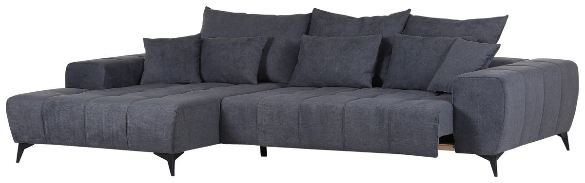 ECKSOFA in Flachgewebe Dunkelgrau  - Dunkelgrau/Schwarz, Konventionell, Textil/Metall (205/300cm) - MID.YOU