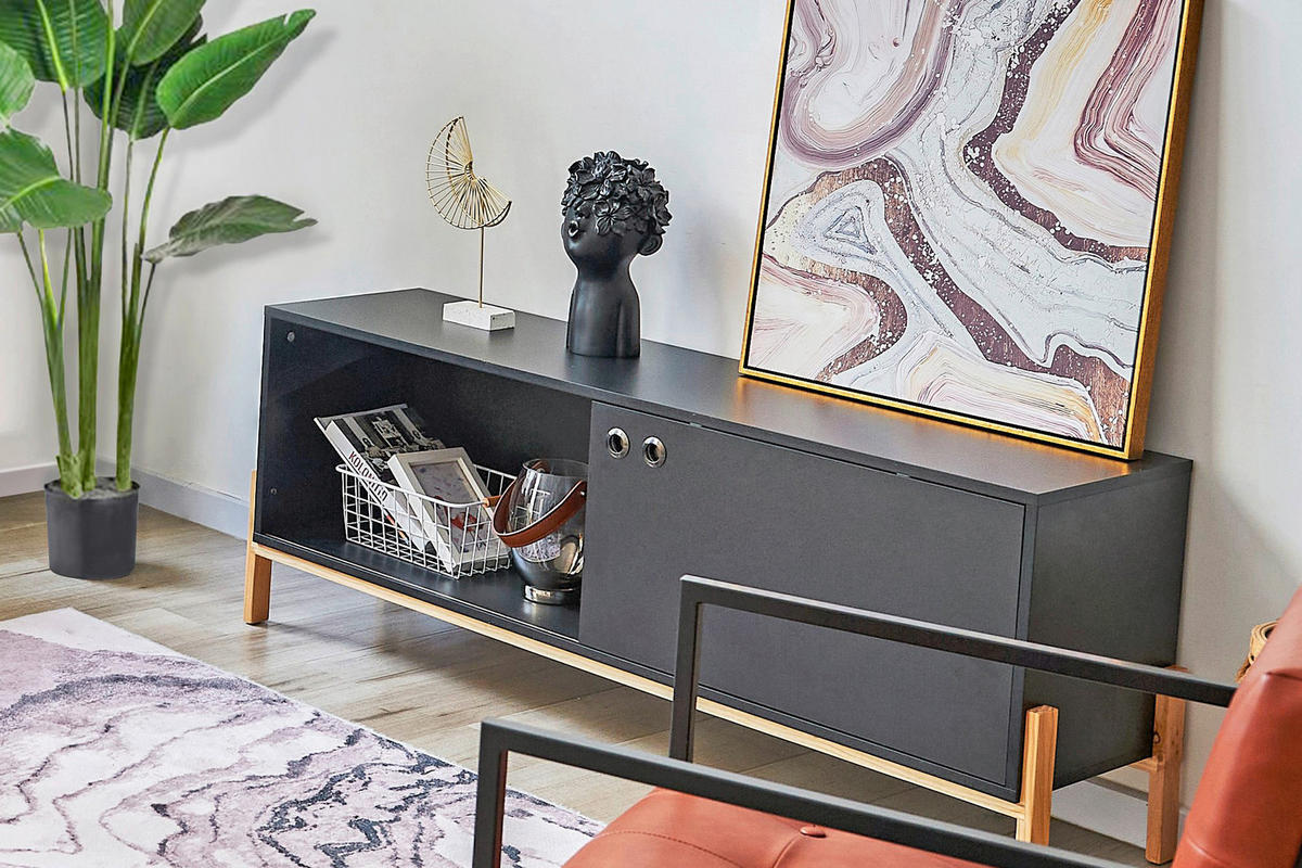 LOWBOARD  in 140/51,5/35 cm  - Schwarz/Naturfarben, Design, Holz/Holzwerkstoff (140/51,5/35cm) - Livetastic