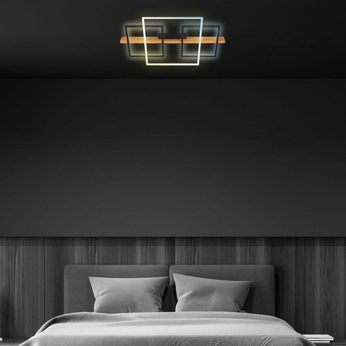 LED-DECKENLEUCHTE 75/40/8 cm   - Eichefarben/Schwarz, Natur, Holz/Metall (75/40/8cm) - Briloner