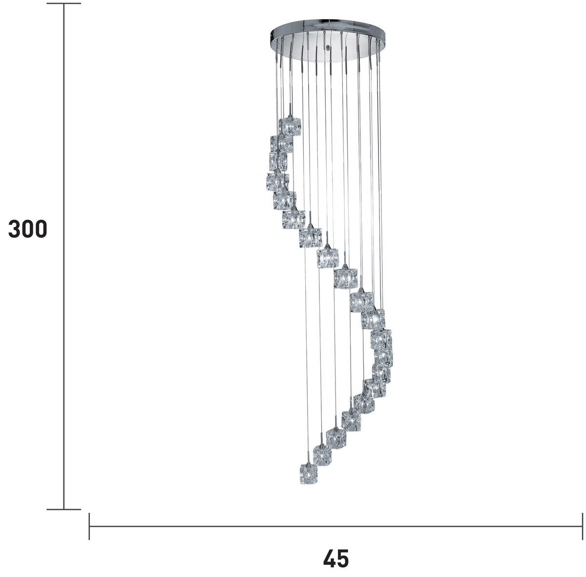 LED-HÄNGLAMPA Ice Cube 45/300 cm  - kromfärg, Design, metall/glas (45/300cm)