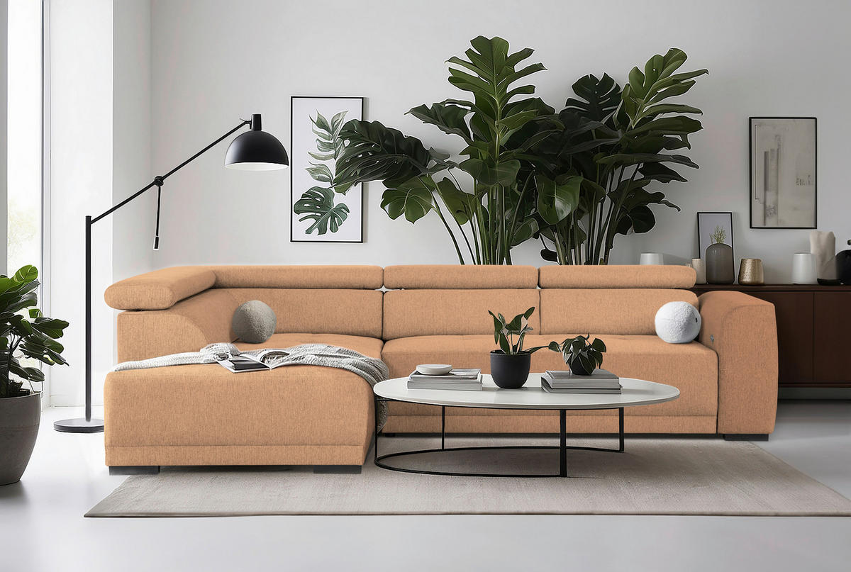ECKSOFA Rostfarben Struktur  - Rostfarben/Schwarz, Design, Kunststoff/Textil (205/284cm) - Xora