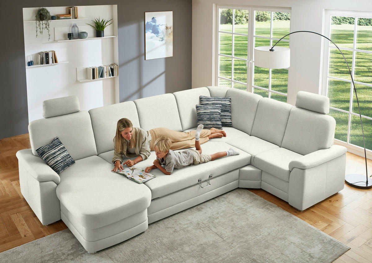 WOHNLANDSCHAFT  in Chenille Creme  - Creme/Alufarben, KONVENTIONELL, Holz/Textil (160/329/235cm) - Beldomo Comfort