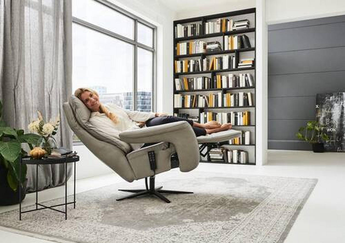 RELAXSESSEL in Leder Hellgrau  - Hellgrau/Schwarz, Design, Leder/Metall (83/116/87cm) - Valdera