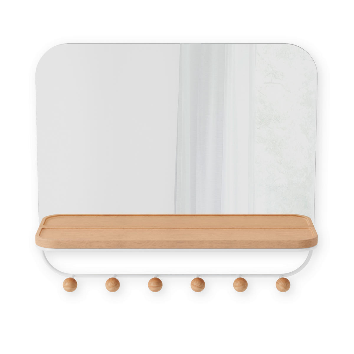 NÁSTĚNNÉ ZRCADLO 46/41/10 cm  - bílá/přírodní barvy, Basics, kov/dřevo (46/41/10cm) - Umbra