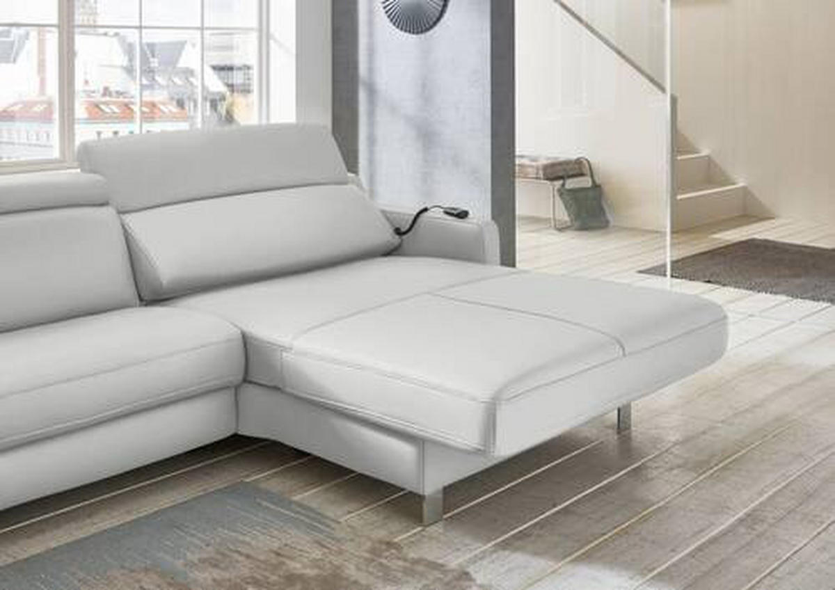 ECKSOFA in Echtleder Hellgrau  - Chromfarben/Hellgrau, Design, Leder/Metall (291/176cm) - Valdera