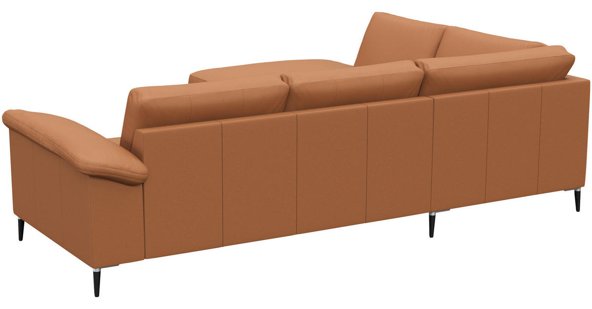 ECKSOFA Cognac Echtleder  - Cognac/Schwarz, Design, Leder/Metall (225/247cm) - Livetastic