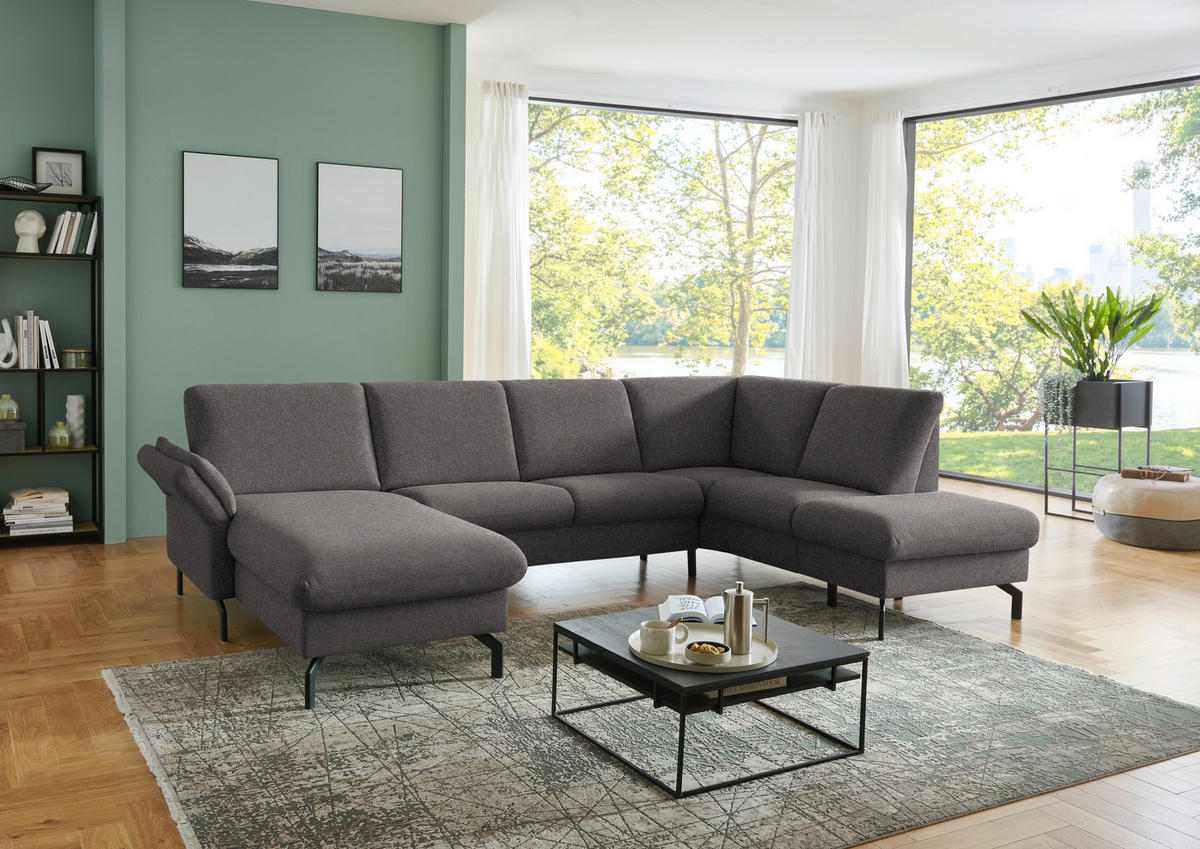 WOHNLANDSCHAFT Flachgewebe Dunkelbraun  - Dunkelbraun/Schwarz, Konventionell, Textil/Metall (170/307/190cm) - Beldomo Comfort