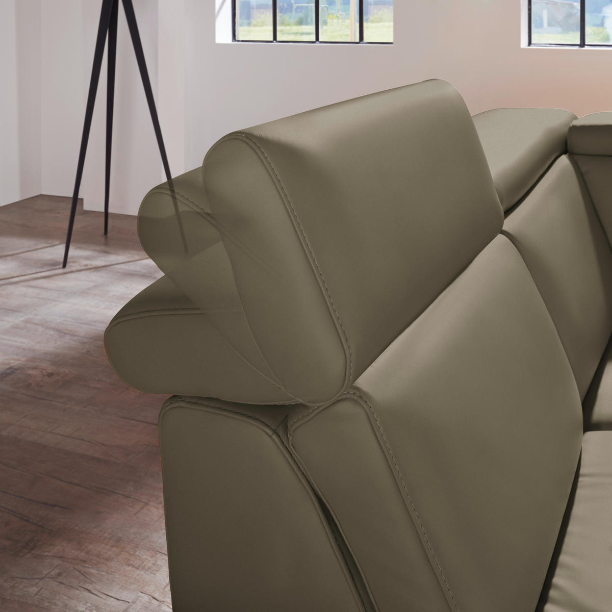 ECKSOFA in Echtleder Olivgrün  - Alufarben/Olivgrün, Design, Leder/Metall (239/271cm) - Cantus