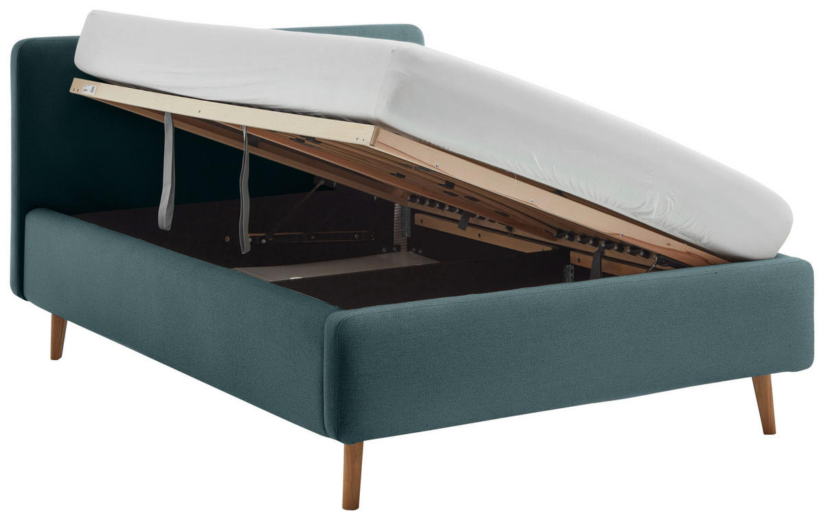 POLSTERBETT Lattenrost, Bettkasten 140/200 cm  in Blau  - Blau/Eichefarben, Design, Holz/Textil (140/200cm) - Xora