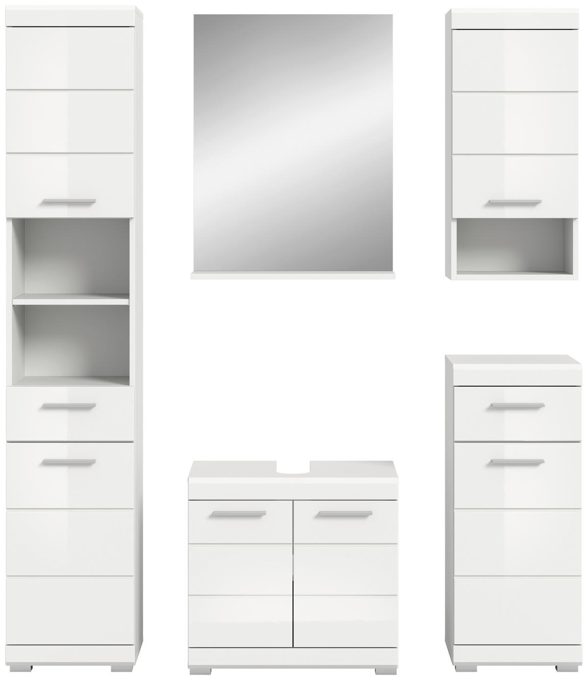 BADEZIMMER 5-teilig  in 134 cm  - Weiß Hochglanz/Silberfarben, MODERN, Glas/Holzwerkstoff (134cm) - MID.YOU