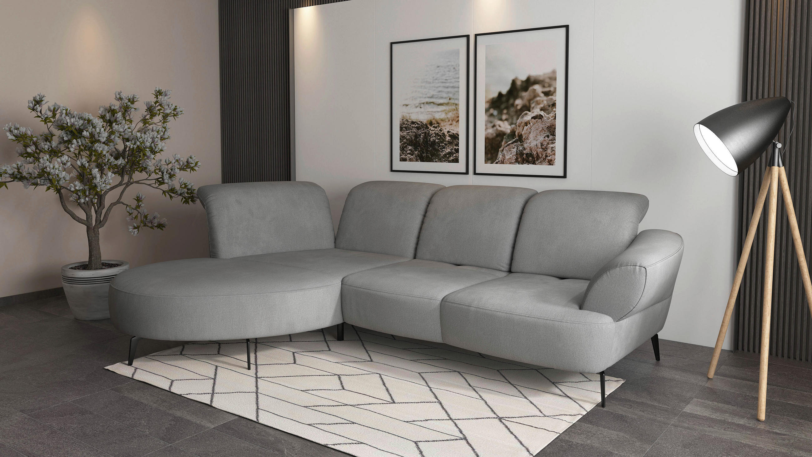 ECKSOFA in Flachgewebe Grau - Schwarz/Grau, Modern, Textil/Metall (208/313cm) - Sit & More