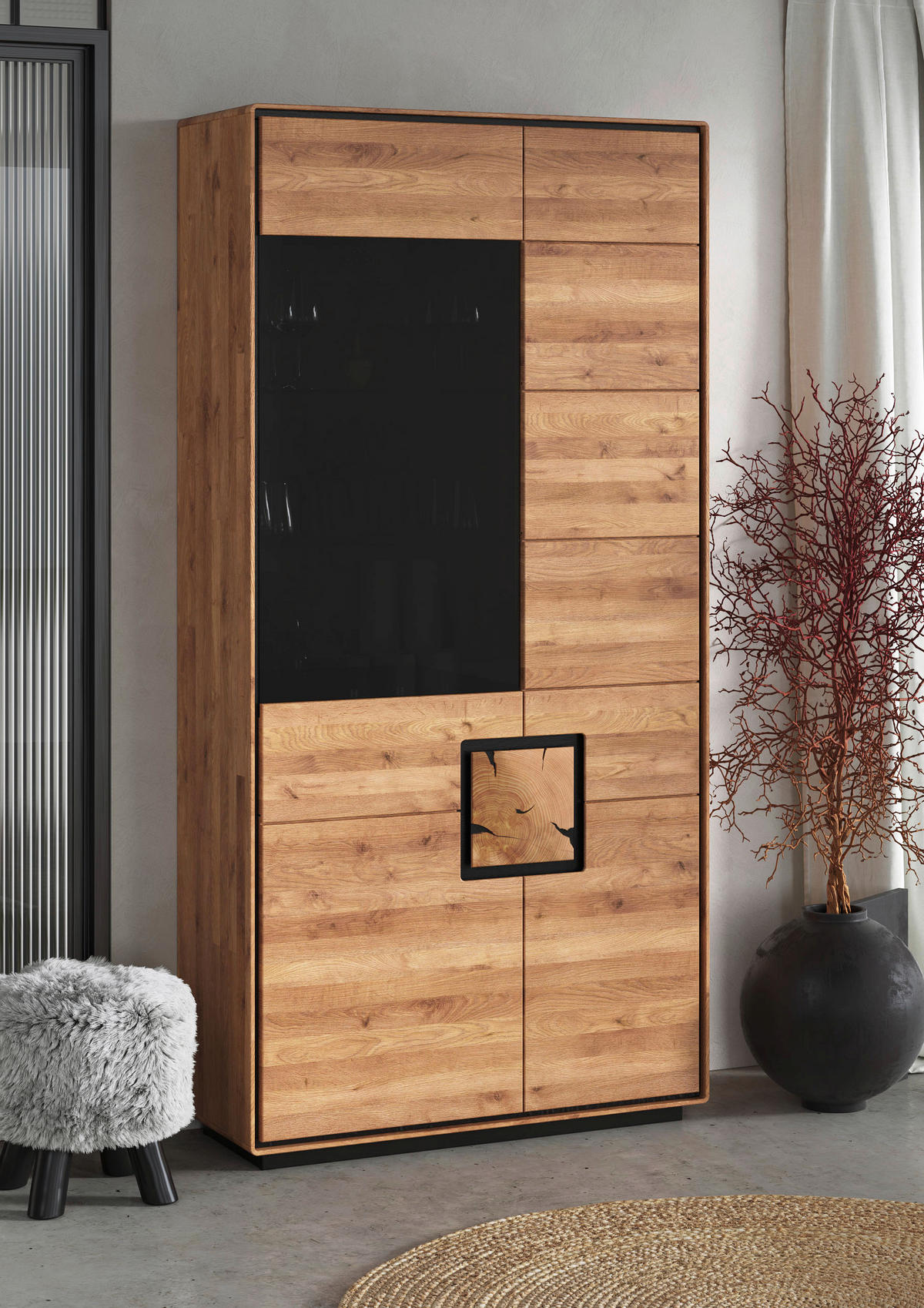 VITRINE  in massiv Wildeiche Schwarz, Wildeiche  - Wildeiche/Schwarz, Basics, Holz (100/203/40cm) - Livetastic