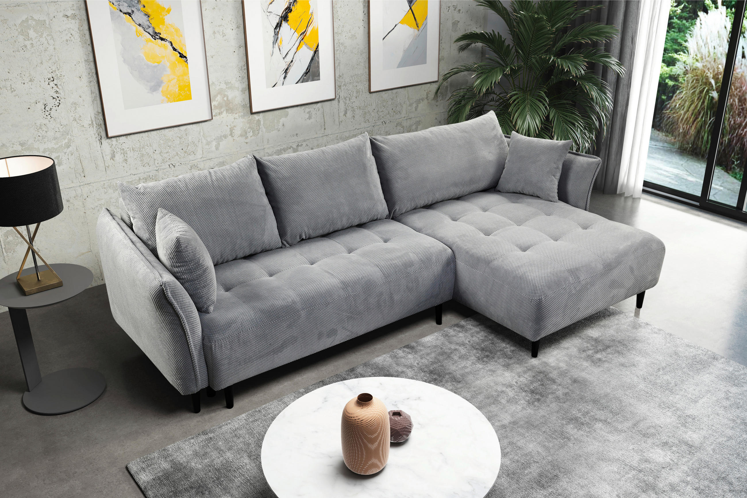 ECKSOFA Hellgrau Chenille  - Hellgrau/Schwarz, KONVENTIONELL, Holz/Textil (290/160cm) - Carryhome
